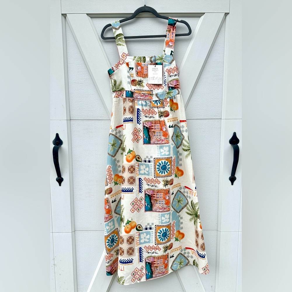Spighe Di Lino Postcard Print Tropical Midi Dress